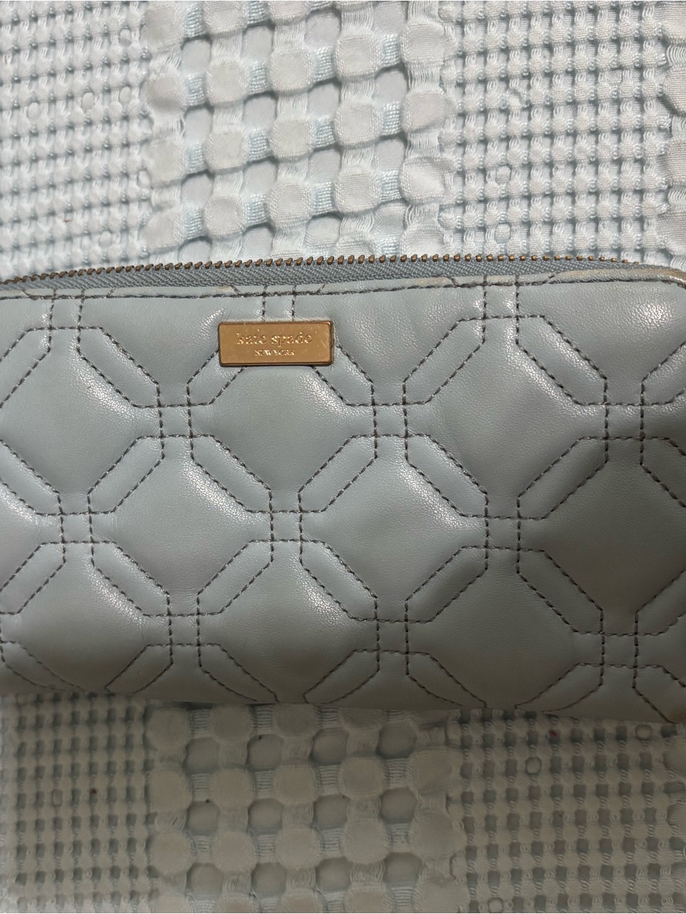 kate spade Quilted Pale Blue Leather Wallet with Gold Plaque